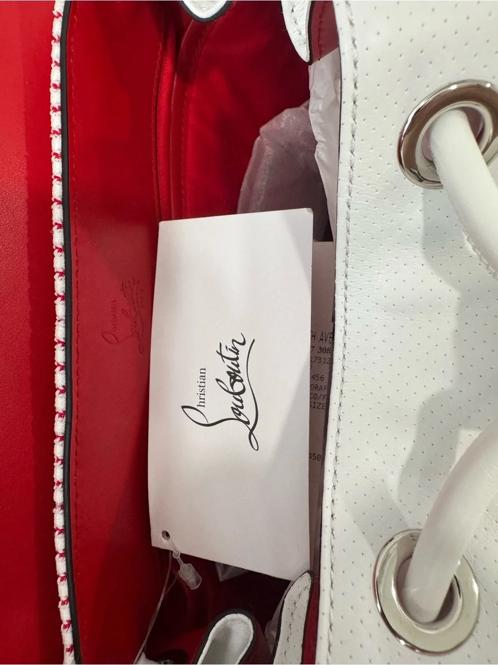 Christian Louboutin White and Neon Yellow Drawstring Backpack